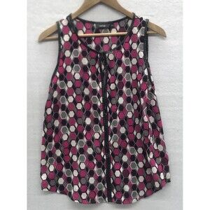 Apt 9 Womens Blouse Small Pink Geometric Sleeveless Keyhole Faux Trim Layering
